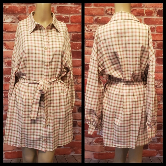 Pink Tartan Plaid Button Down Shirt S NWOT - Picture 3 of 3